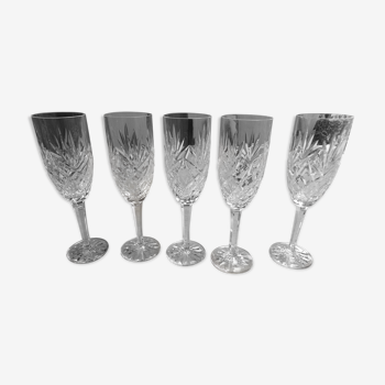 5 Champagne Flutes In Crystal Saint Louis Model Chantilly