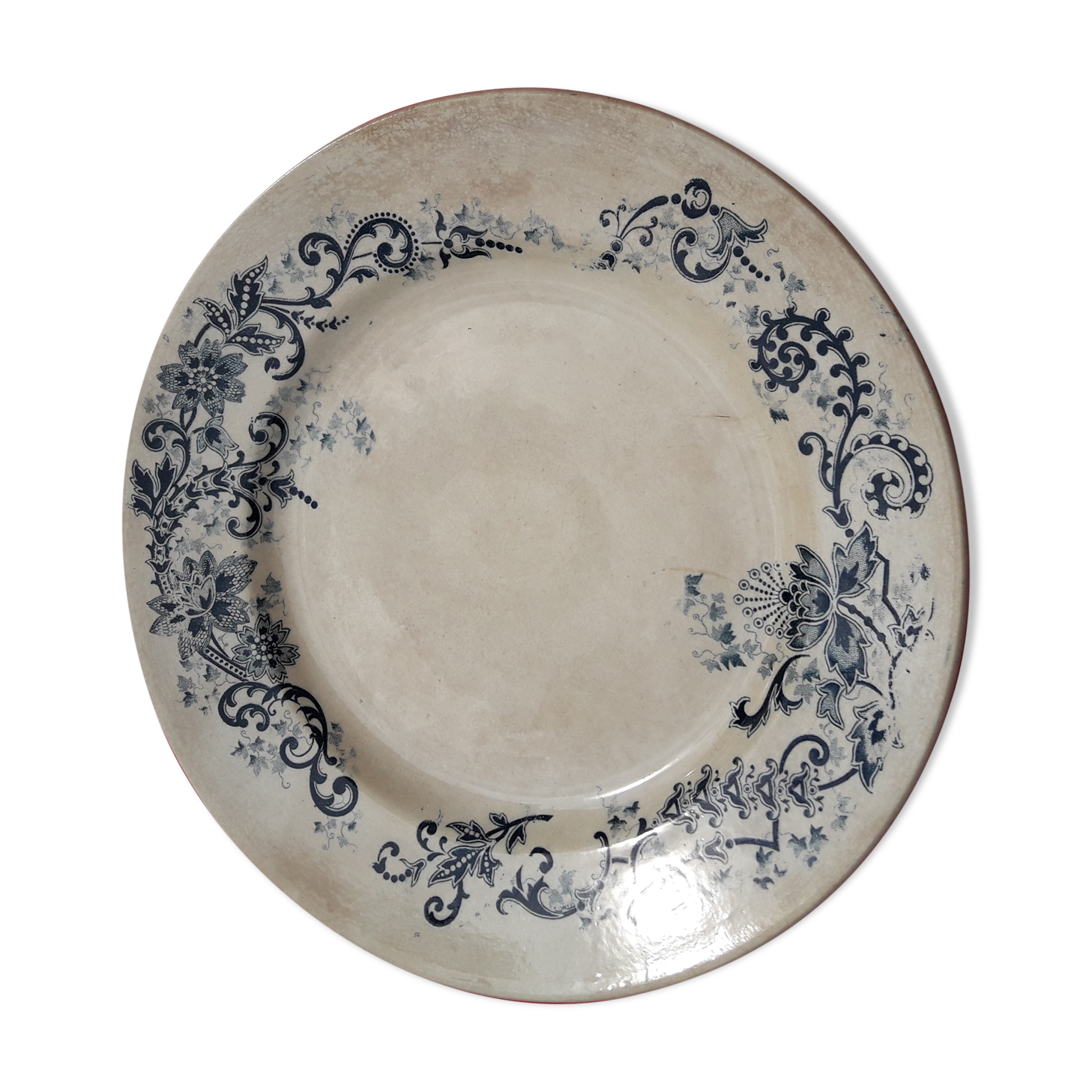 Old dish decorated with blue frieze diam 28 cm