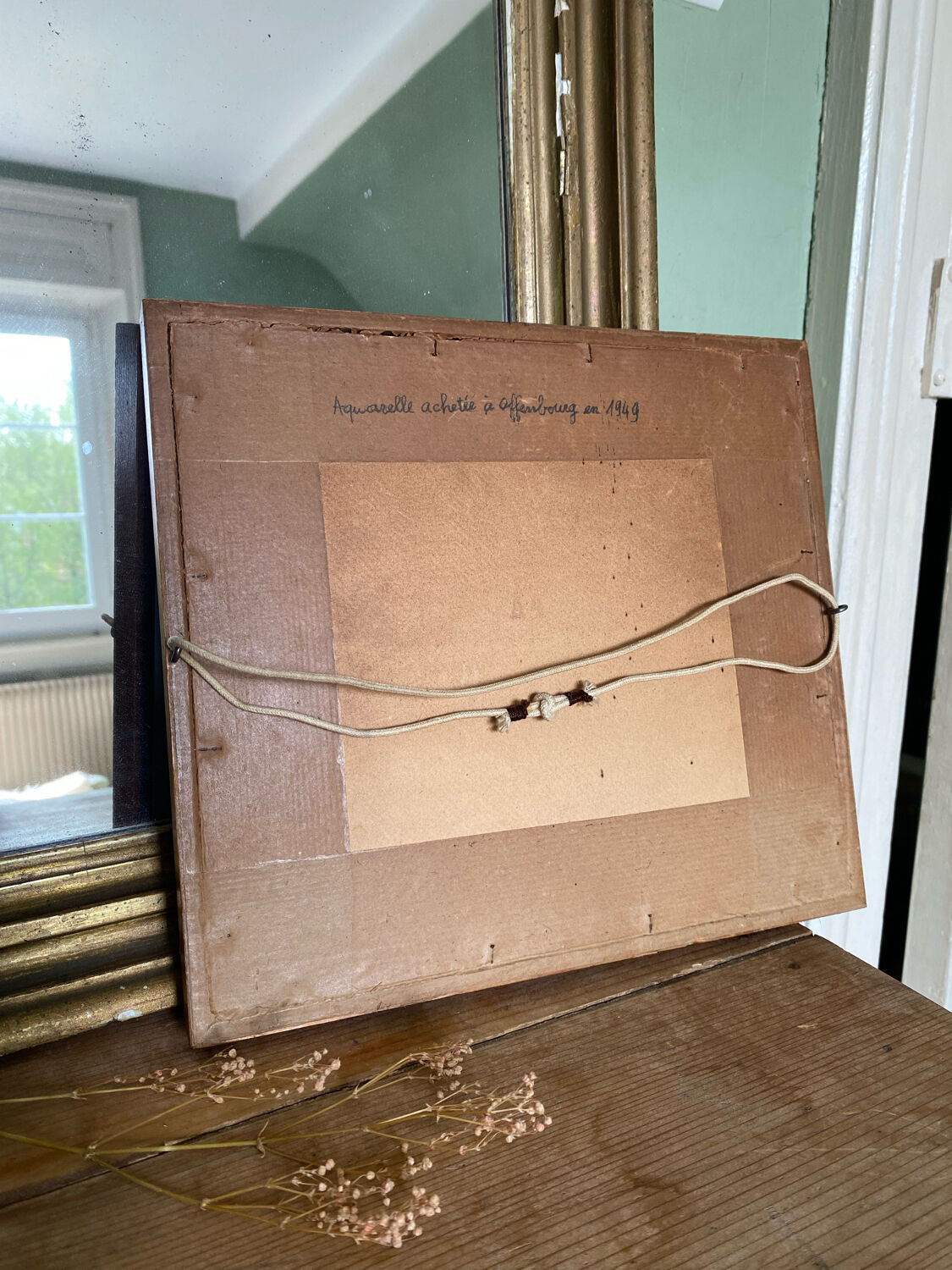 Framed watercolor landscape signed 1949