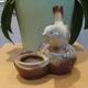 Small vintage enameled ceramic bird bowl
