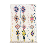 Moroccan Berber carpet azilal ecru with patterns and colored diamonds 244x161cm