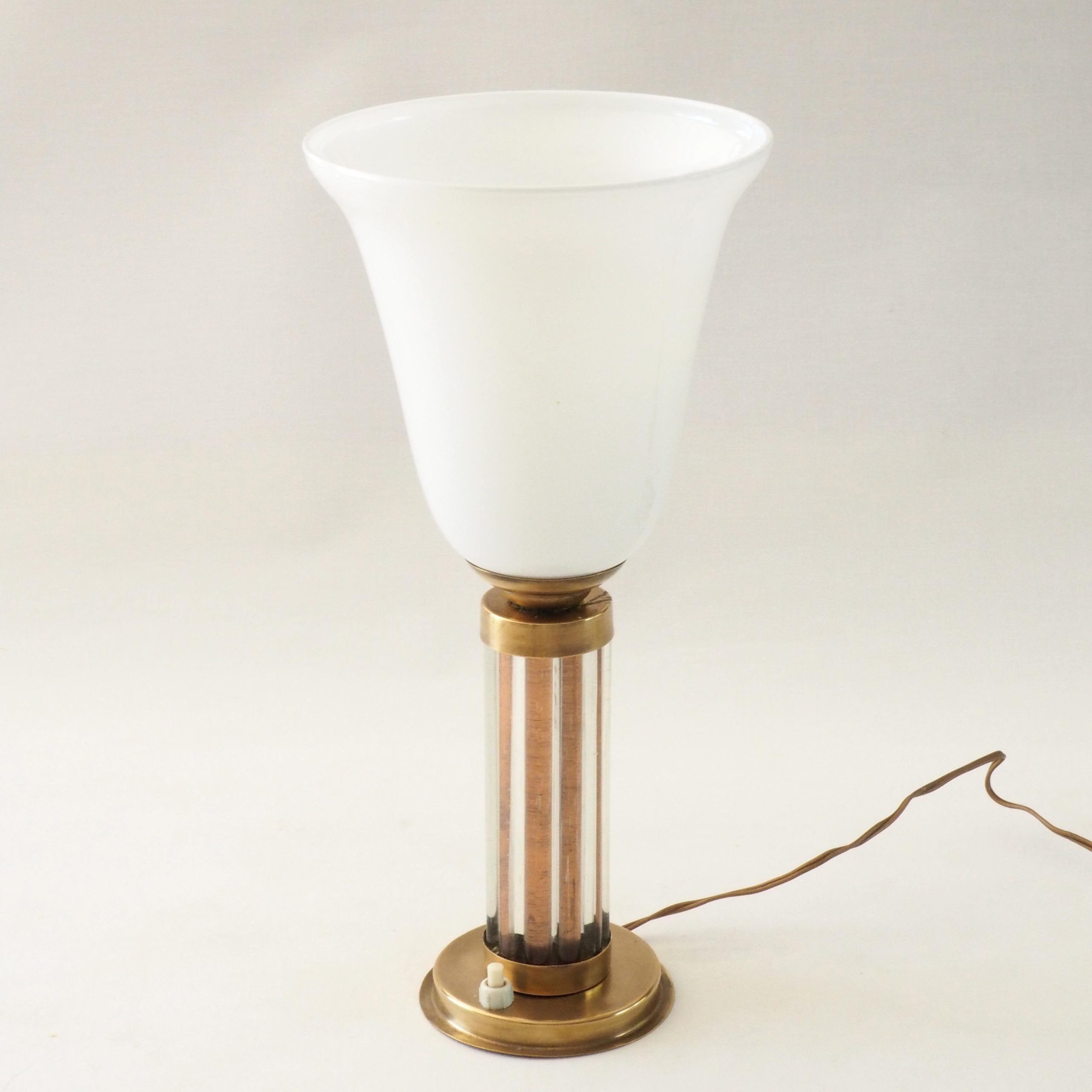 Art Deco lamp with copper and crystal tubes.