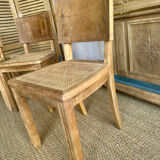 Set of 4 vintage chairs in light wood and cane – refurbished