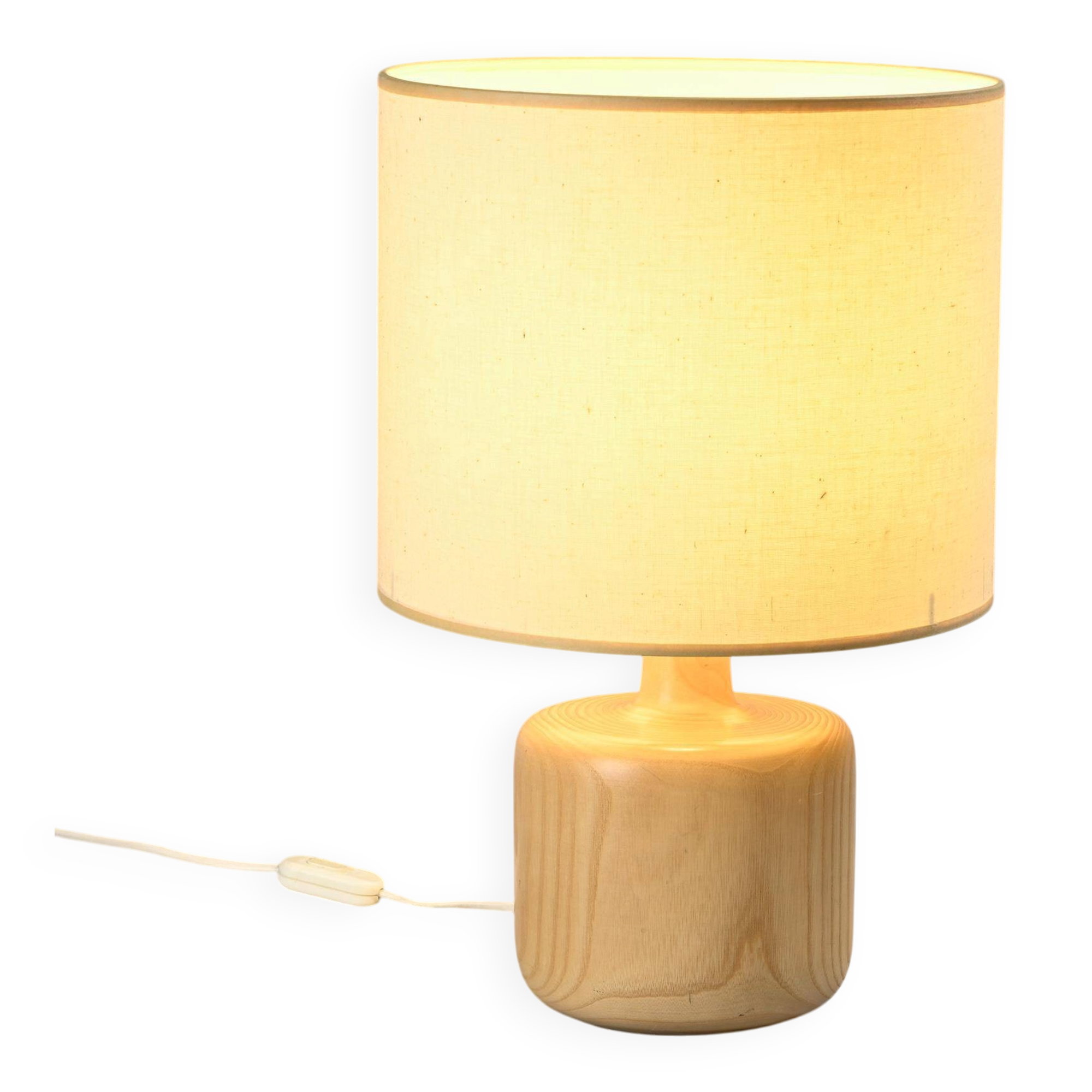 Table lamp in solid elm, France, circa 1970.