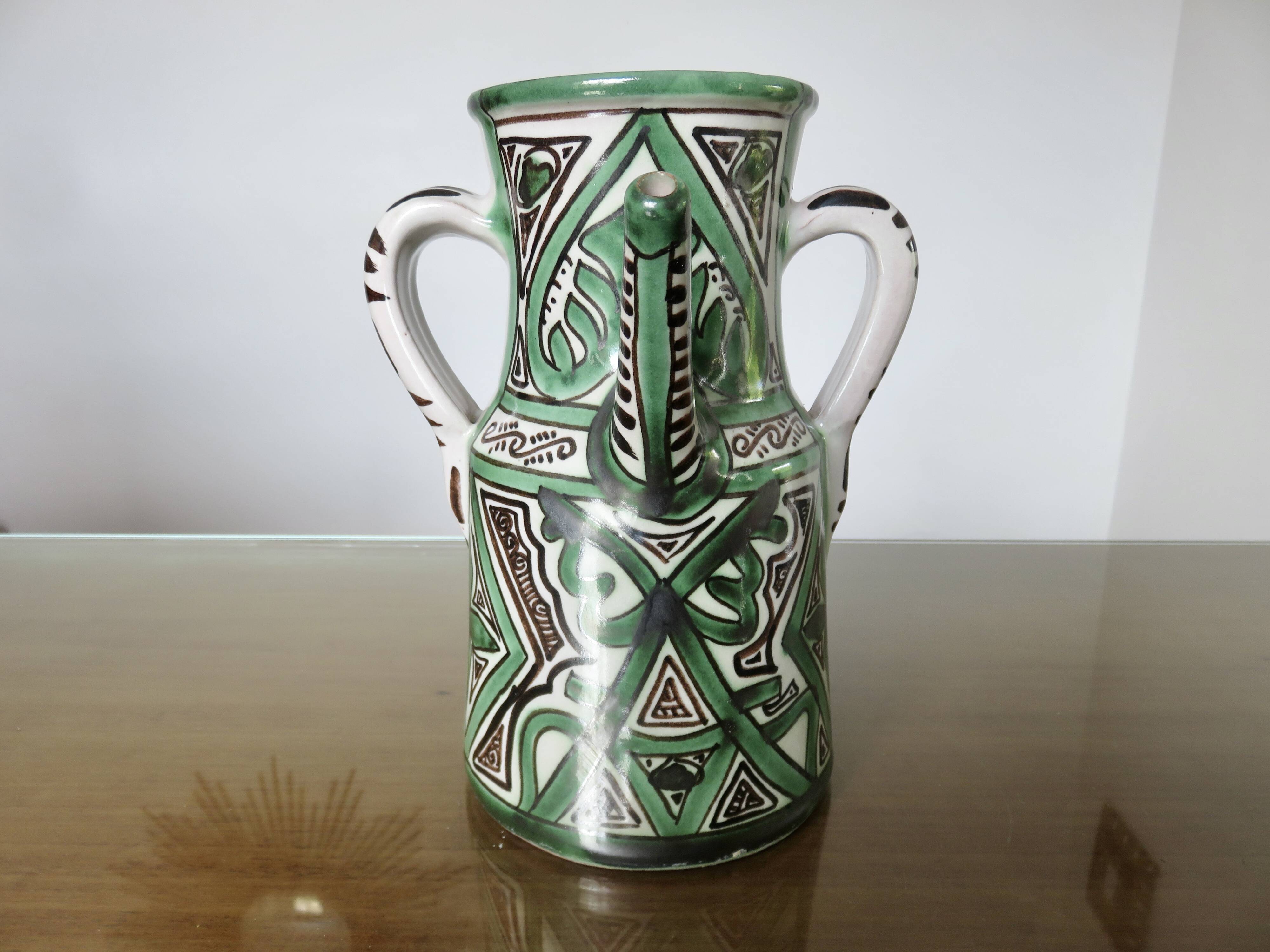 Domingo Punter, large pitcher with 3 handles, ceramic, signed, Spain 1960