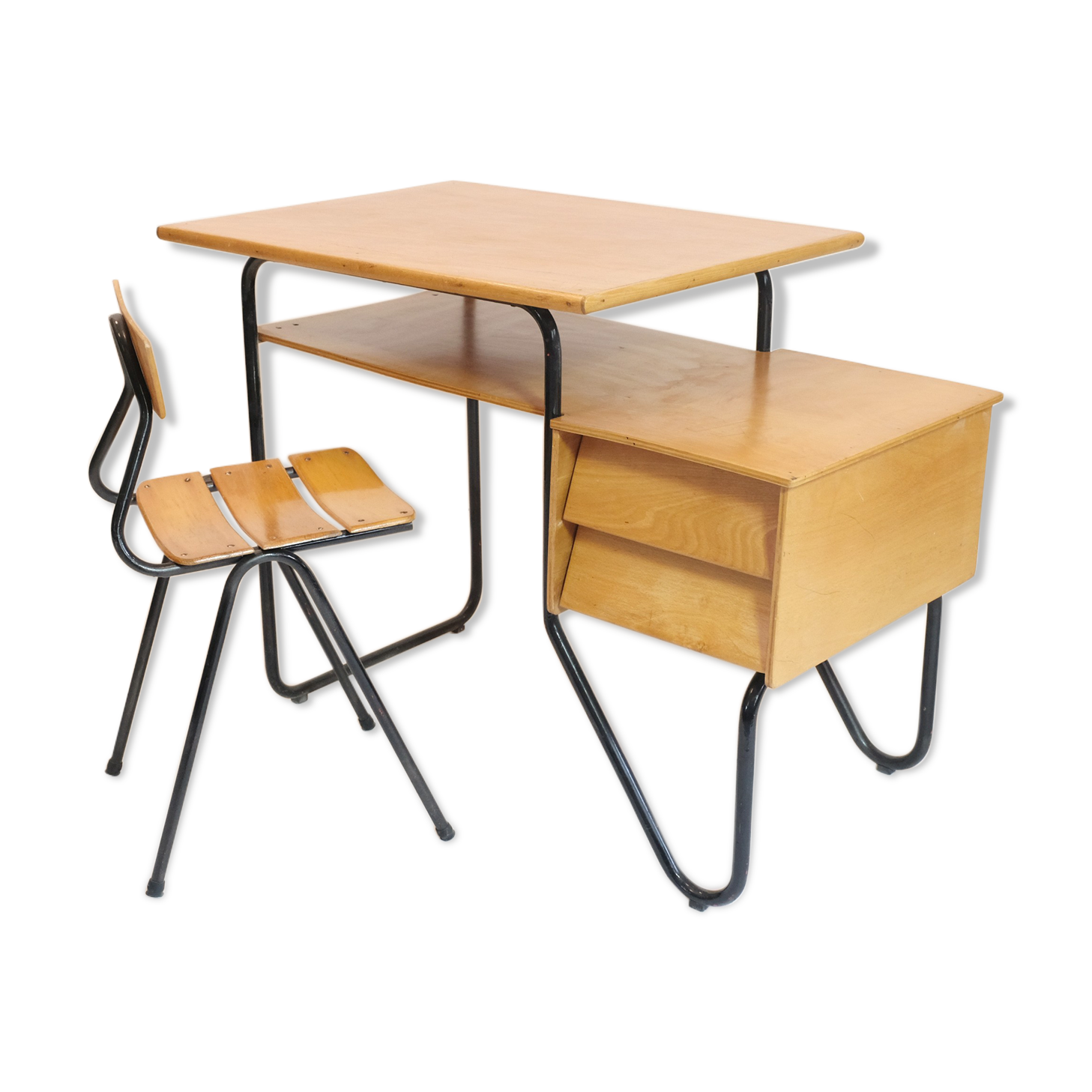 Wooden school desk and chair