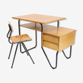 Wooden school desk and chair