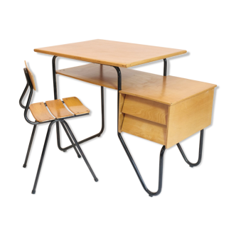 Wooden school desk and chair