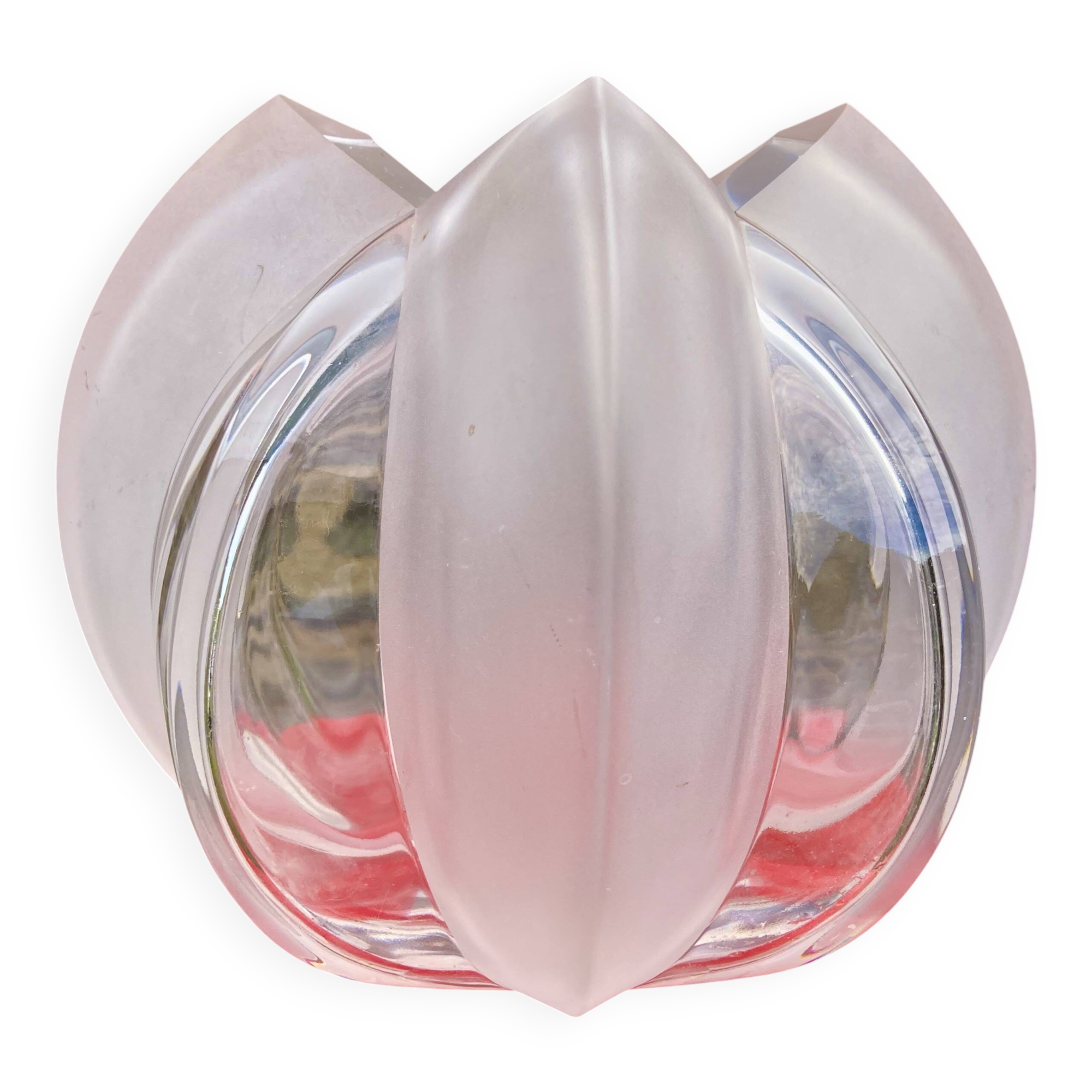 Polylobed crystal vase, partly satin-finished, art glass vintage design, 70s