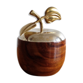 Pomme en bois d'olivier  couvercle en métal argenté et laiton