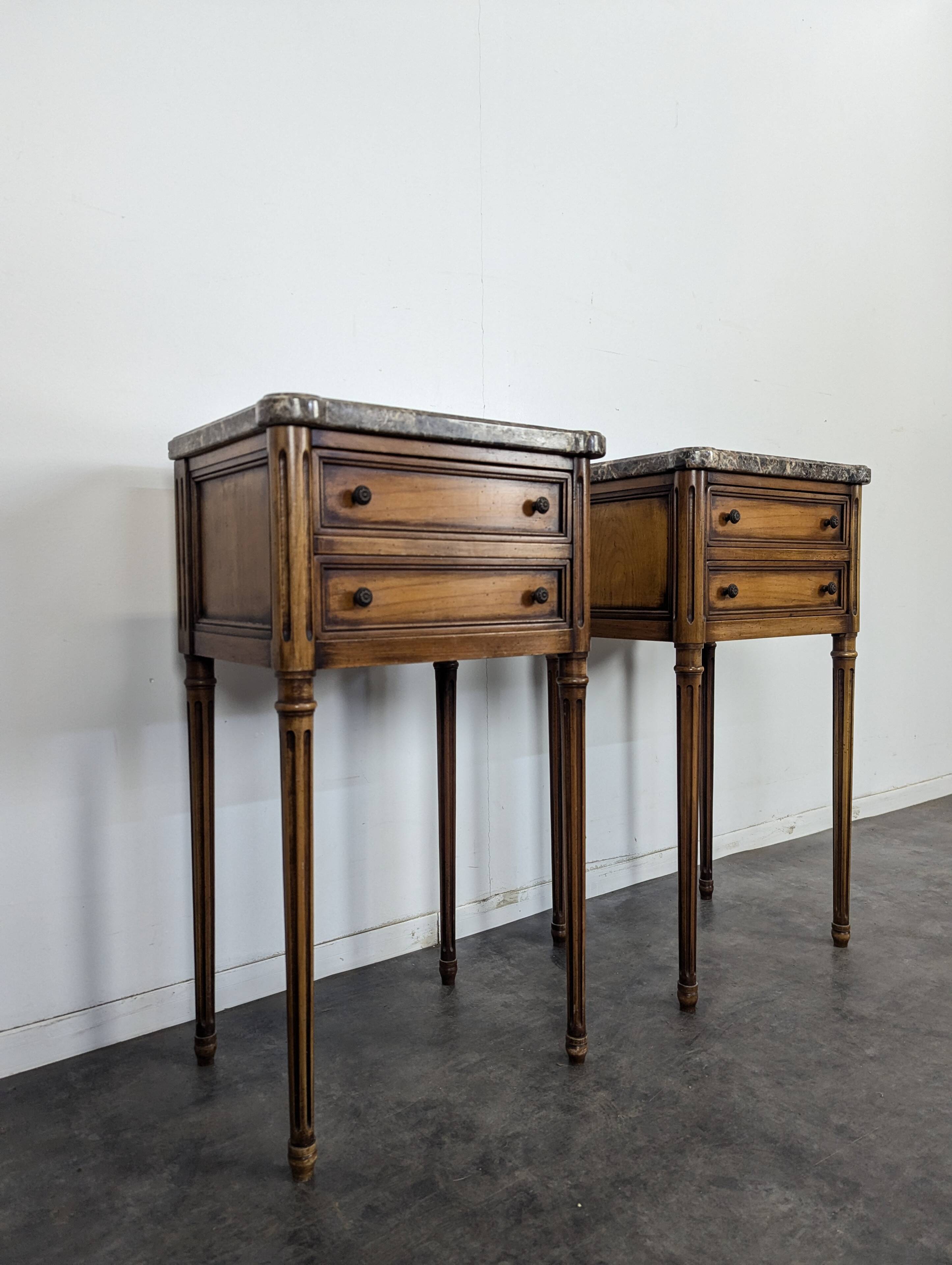 Louis XVI style bedside table with Pyrenean marble.