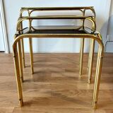 Vintage 1970 gold metal nesting tables.