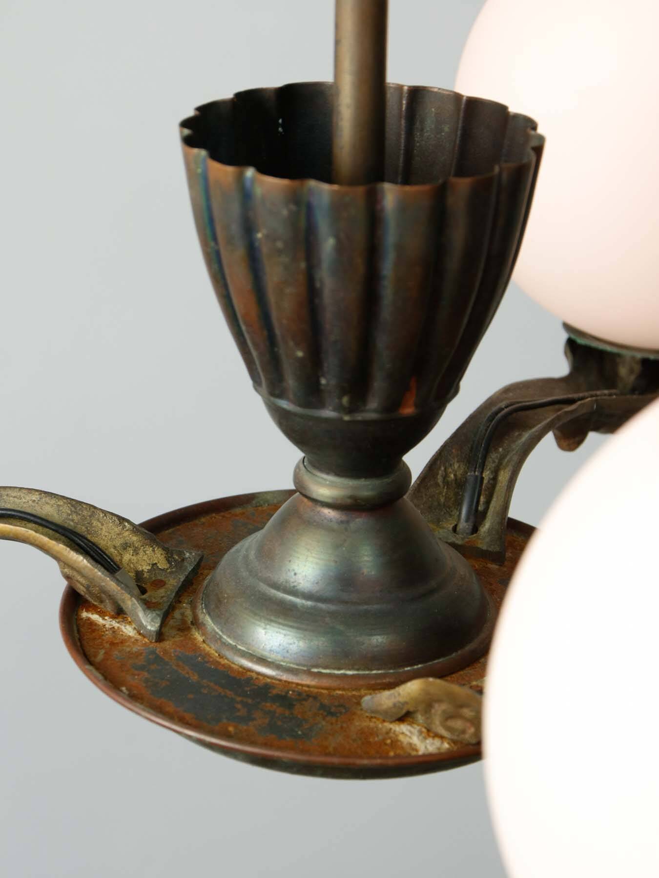Art Deco French Brass Figural Chandelier, 1930