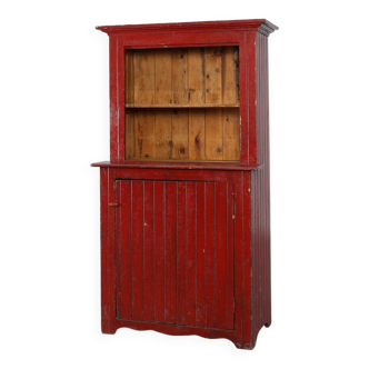 French 19th Century Red‑Painted Stepback Cupboard in Pine