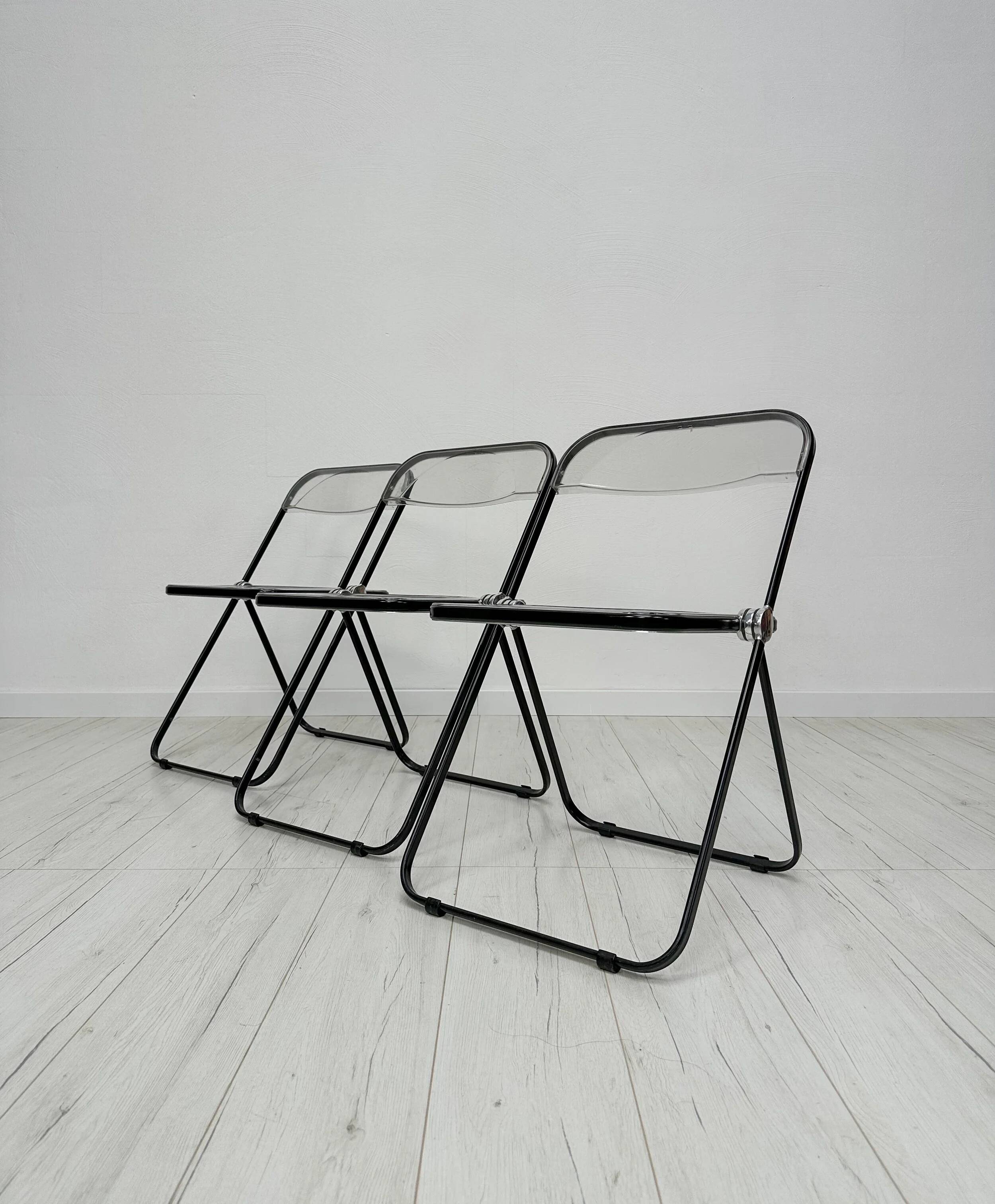 Ensemble de 3 chaises pliantes vintage Plia des années 1960 par Giancarlo Piretti pour Anonima