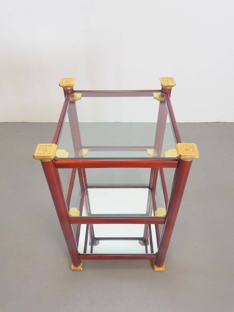 Table d'appoint Régence en laiton et verre miroir, années 1970