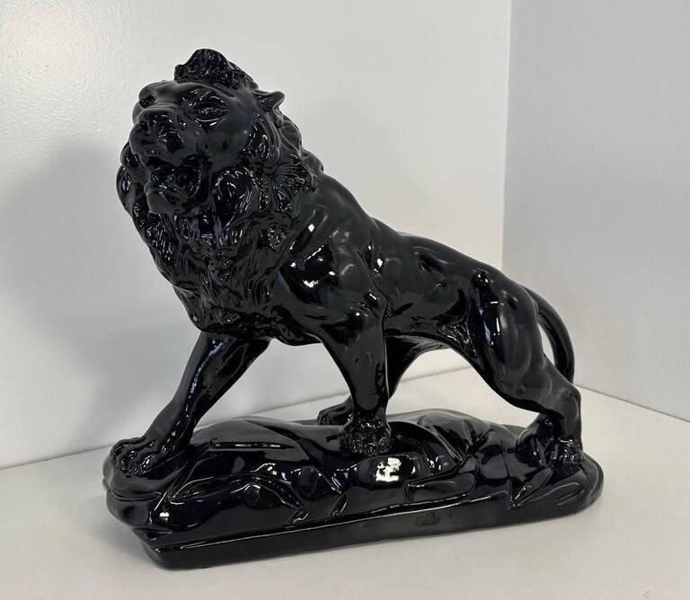 Polished Black Terracotta Lion Art Deco Italian, 1930s