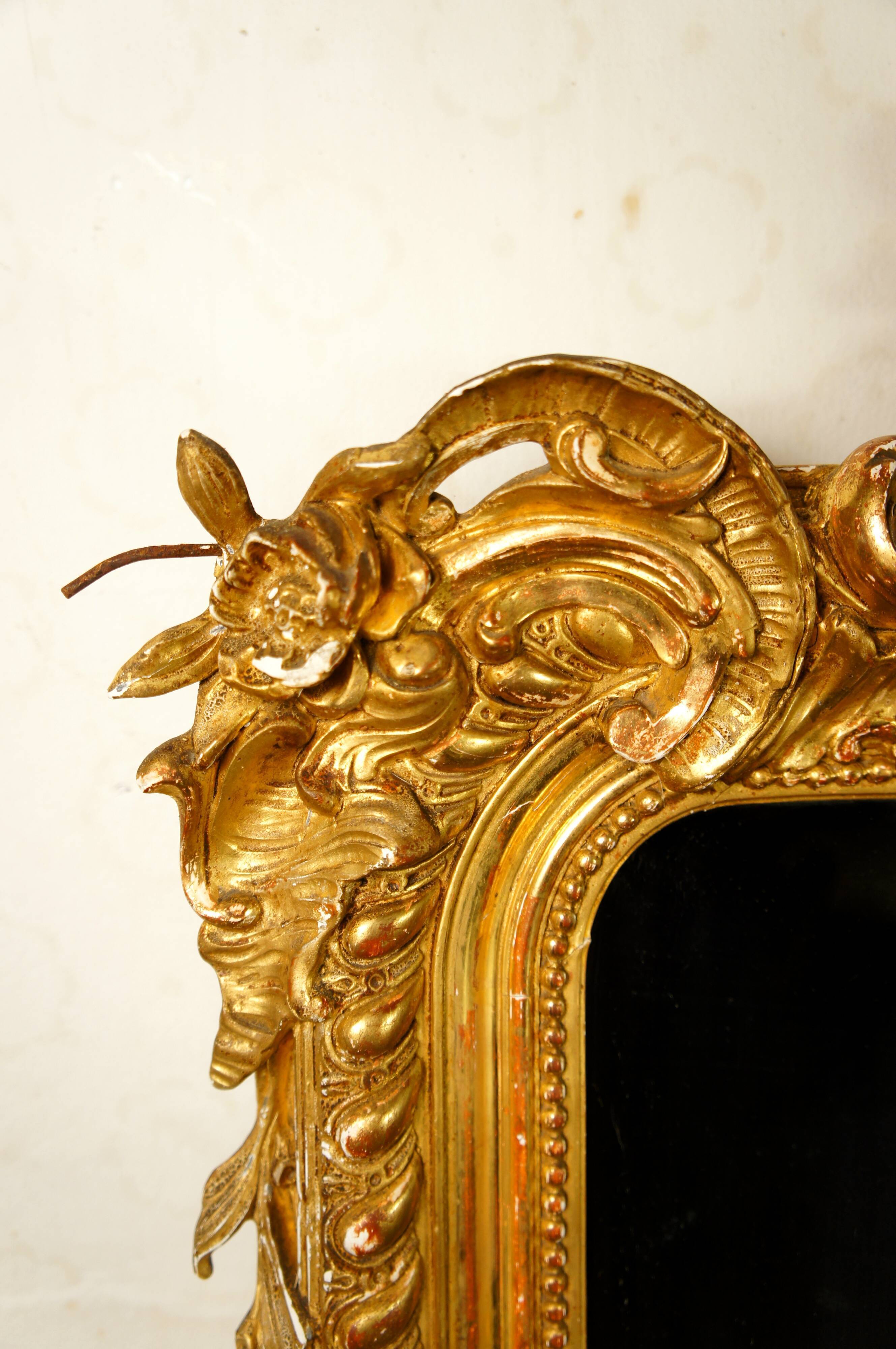 Miroir de style Louis XV doré feuille d'or, XIXe siècle - 142x90