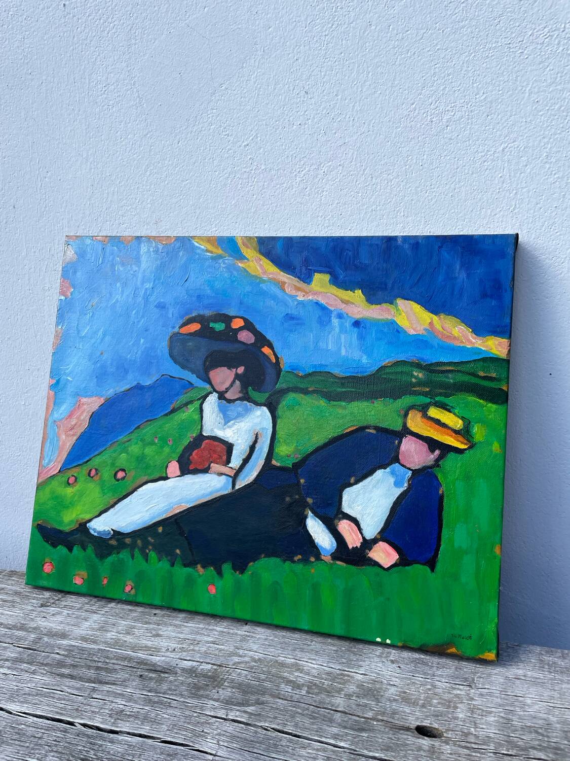 Tableau huile sur toile campagne couple