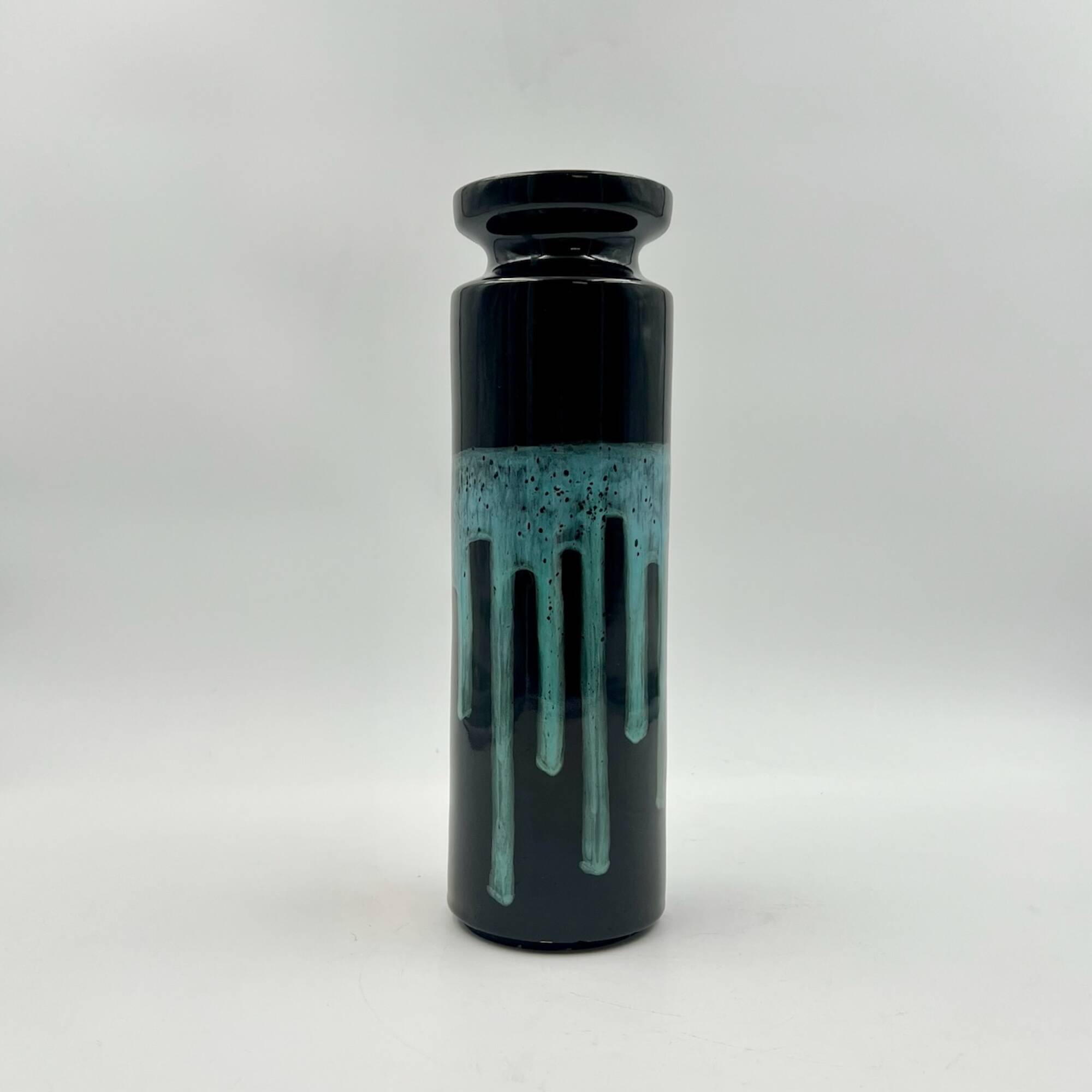 Vintage 60s Ceramic Italian Handmade Vase – Caruso Design Politi Recanati - Black Base with Turquois