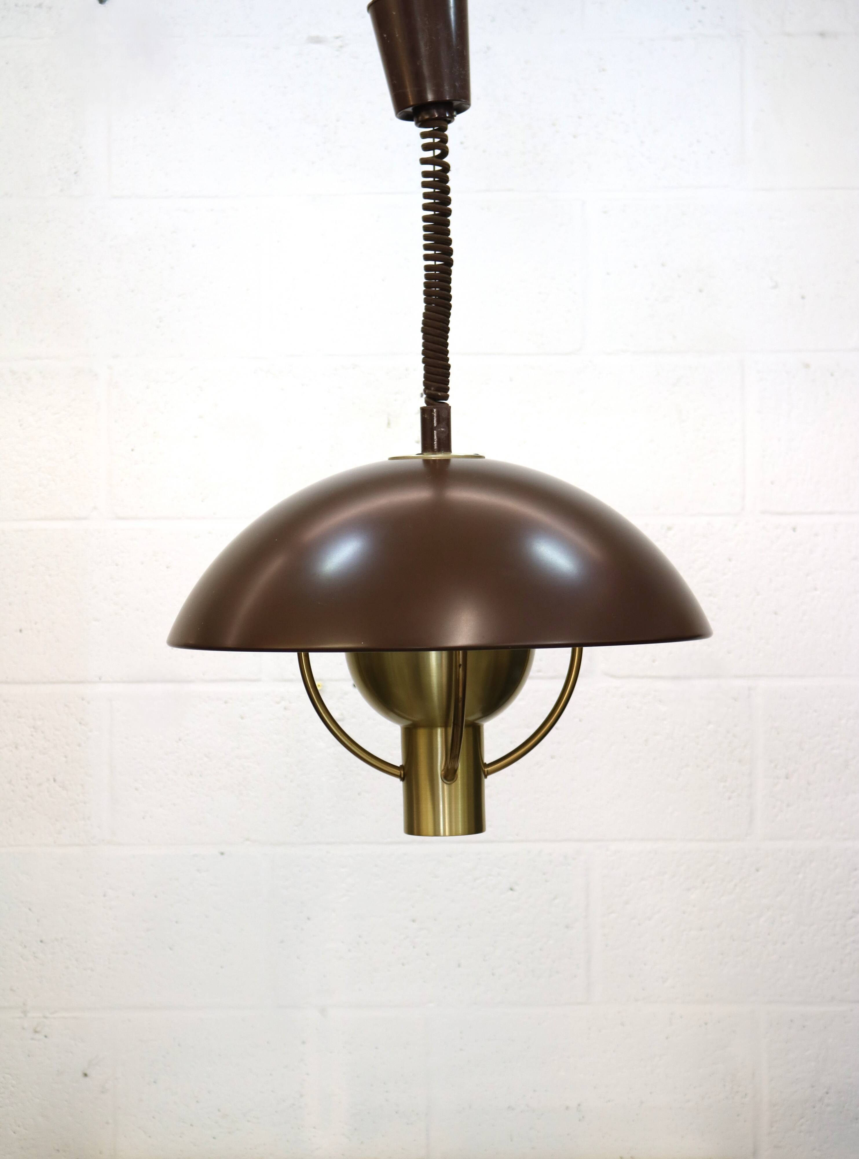 Fog and Morup Mid Century Modern Brass Pendant Lamp, Danish 1960s Brown XL