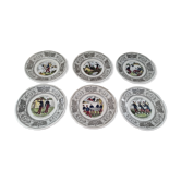 Set of 6 talking dessert plates in opaque porcelain Gien France Proverbs and Military
