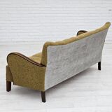 Années 1950-60, canapé danois 3 places, état d'origine, coton/laine, bois de hêtre.