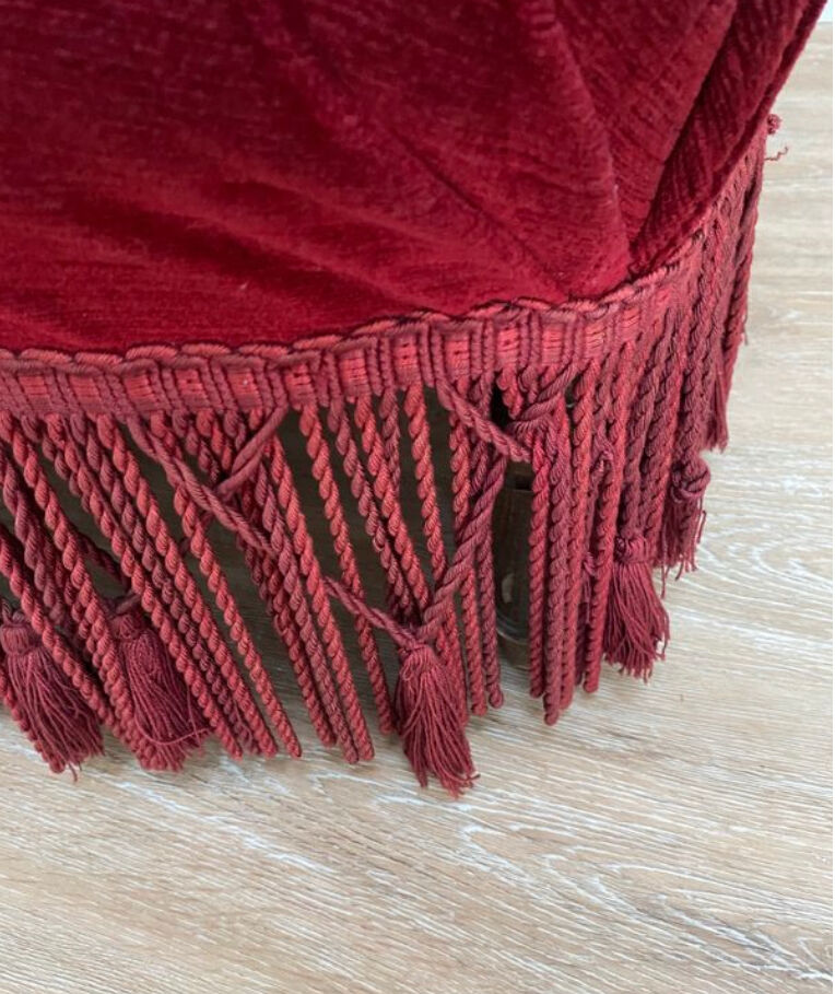 Small old Napoleon III toad sofa in red velvet