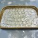 Old tray in woven rattan and mother-of-pearl, 1980s, vintage