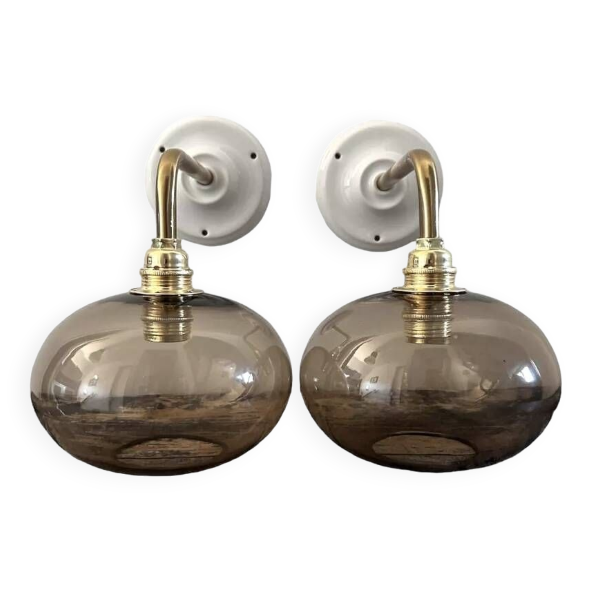 Pair of smoked glass wall lights