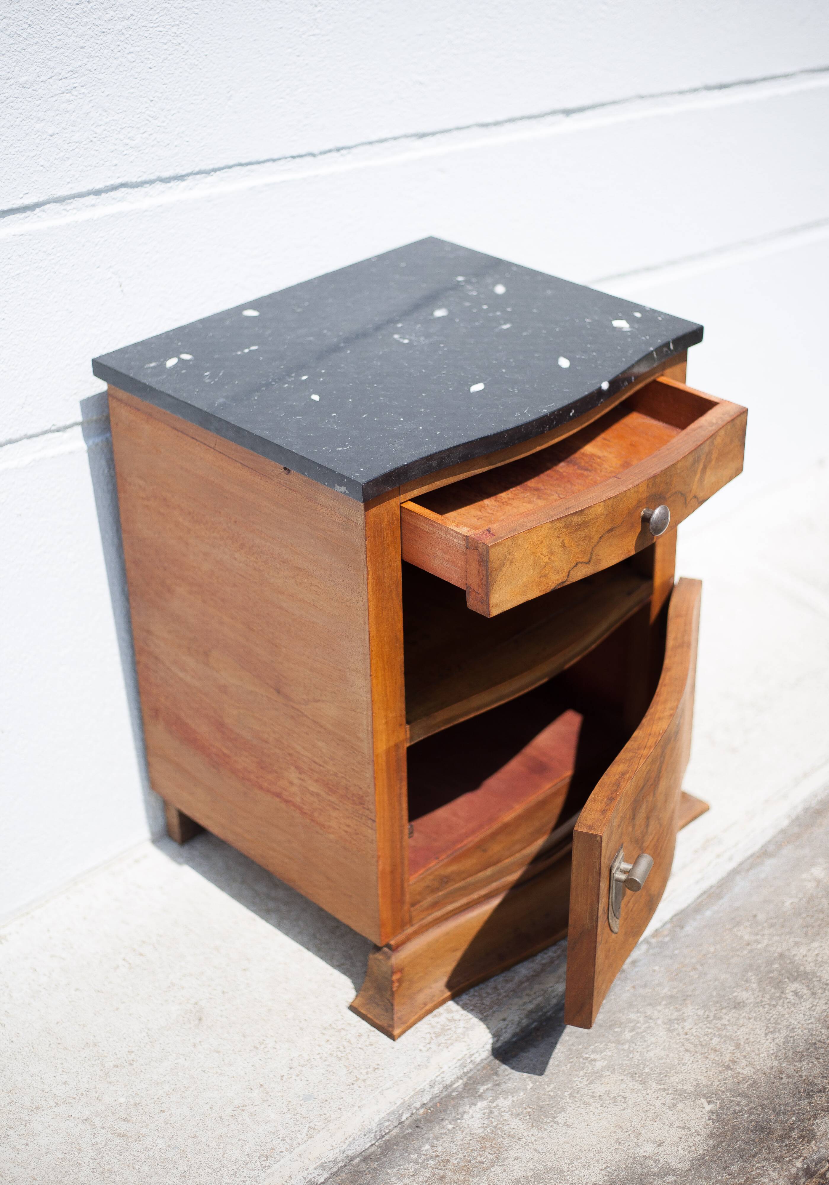 art deco bedside table, art deco nightstand wood and black marble, side table, sofa end