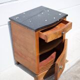 art deco bedside table, art deco nightstand wood and black marble, side table, sofa end