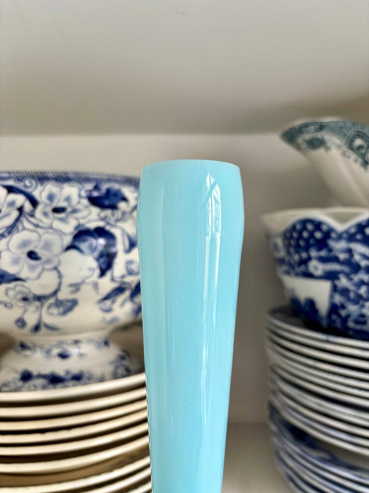 Vase, single flower vase in sky blue opaline