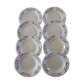 4 assiettes creuses et 4 assiettes plates anciennes au décor floral