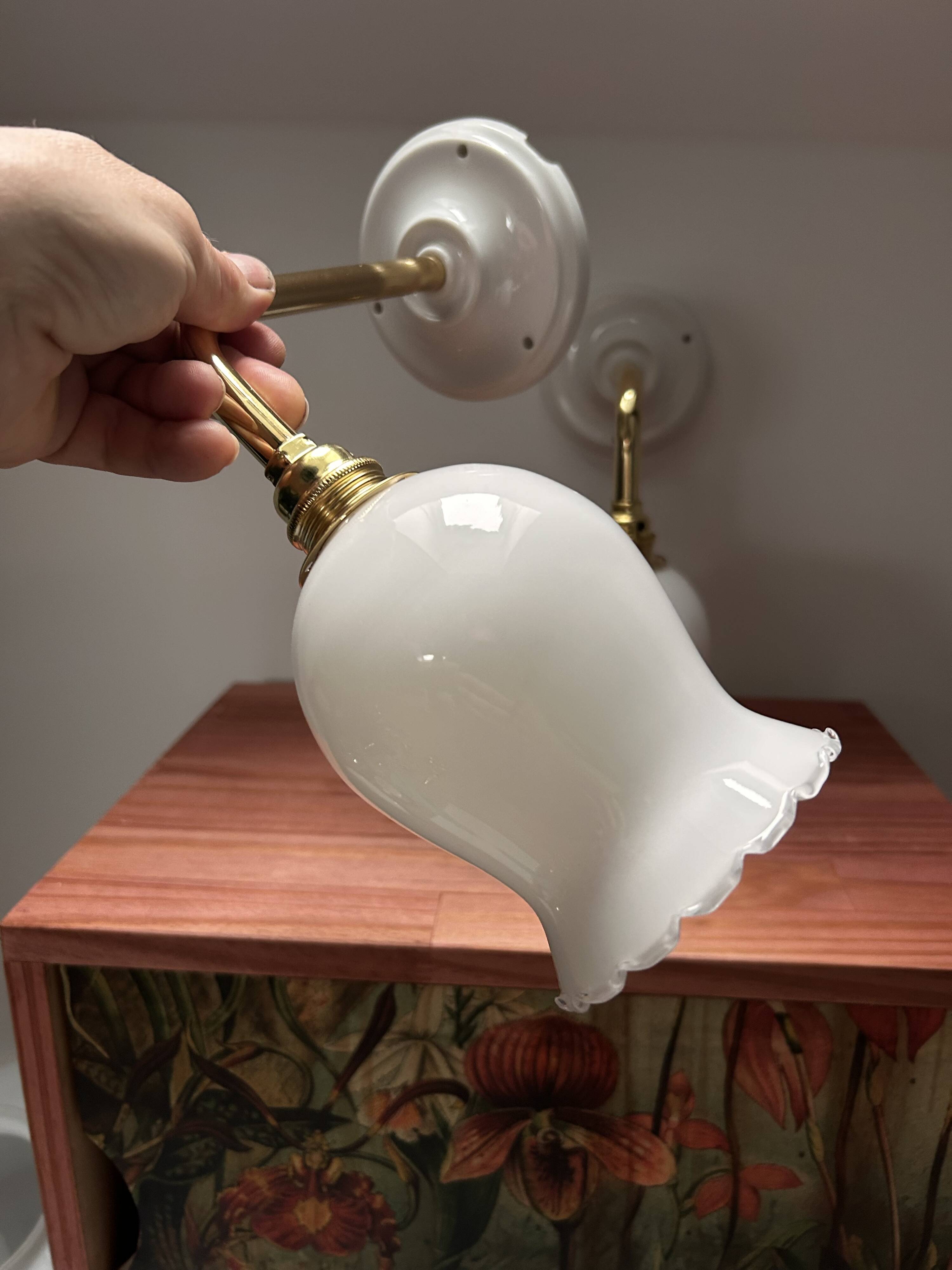 Pair of white opaline wall lights