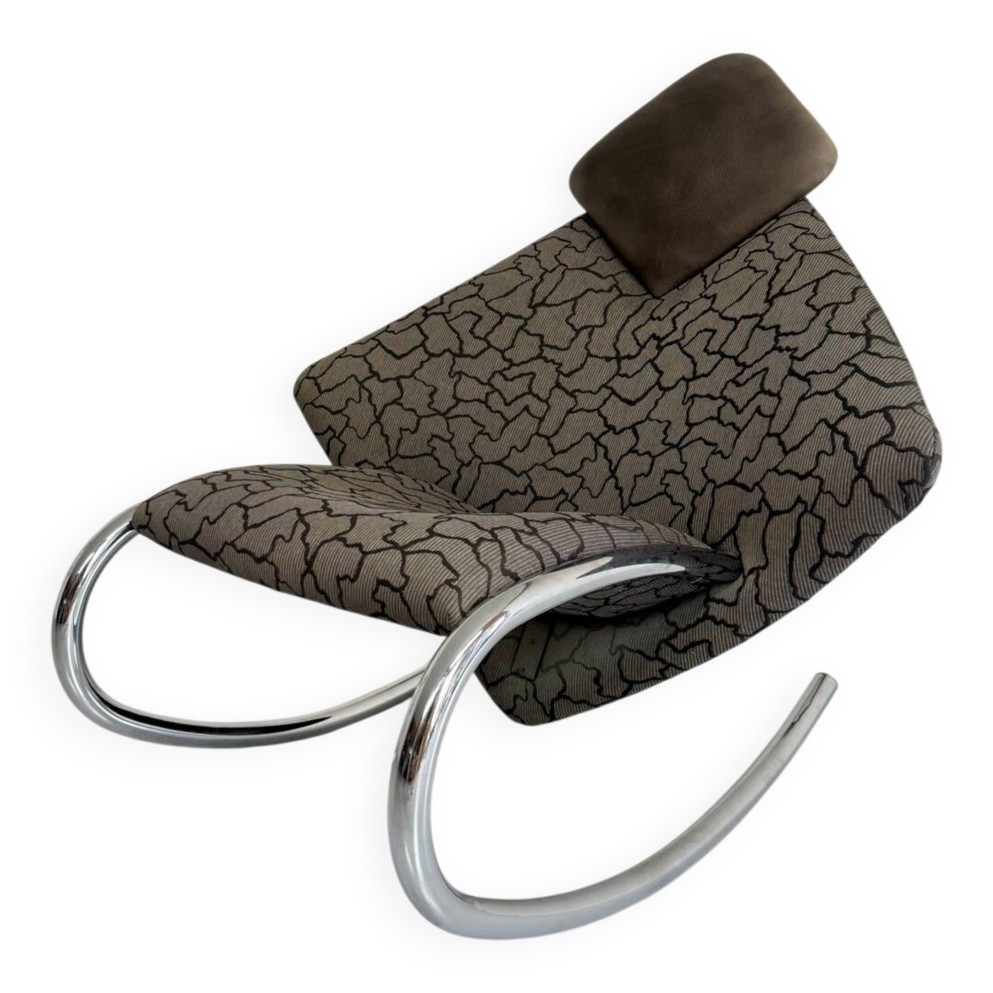 French design rocking chair in fabric and metal from the 70s/80s