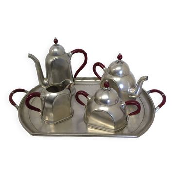Service À Thé Et À Café Cosi Tabellini Century 24 Pewter Et Bakélite Rouge