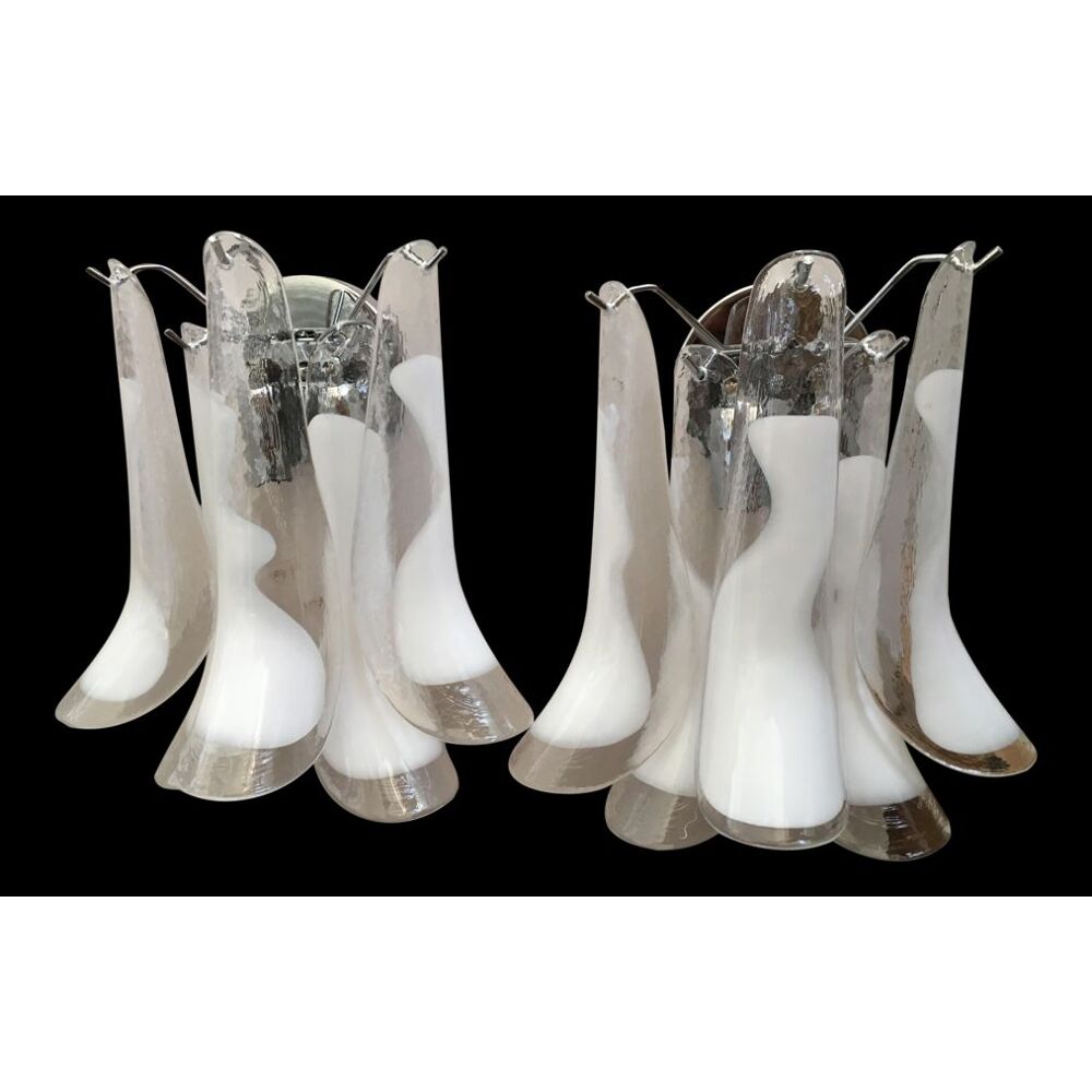 White and transparent “selle” murano glass wall sconces