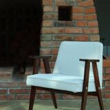 Scandinavian armchair snow white boucle dark walnut wood colour design by Chierowski 366 model
