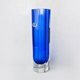 Blue XL Sommerso vase by seguso, faceted glass, murano, italy, 1970
