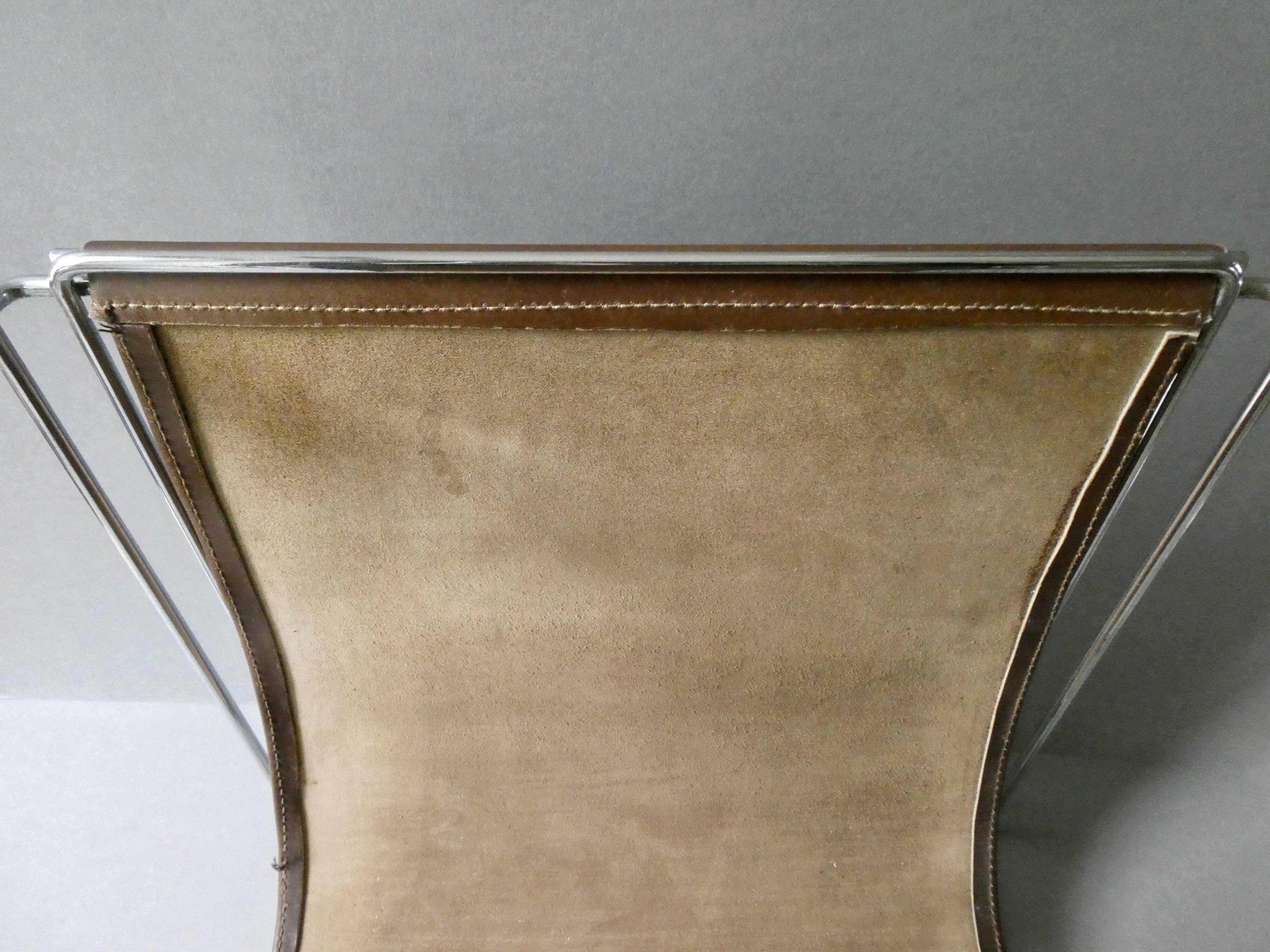 Gérard Rignault Group S.A. magazine rack from the 70s, metal and leather