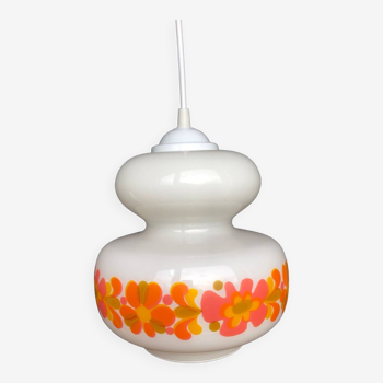 Suspension en opaline fleurs orange