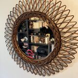 Pretty vintage rattan sun mirror - loop weave