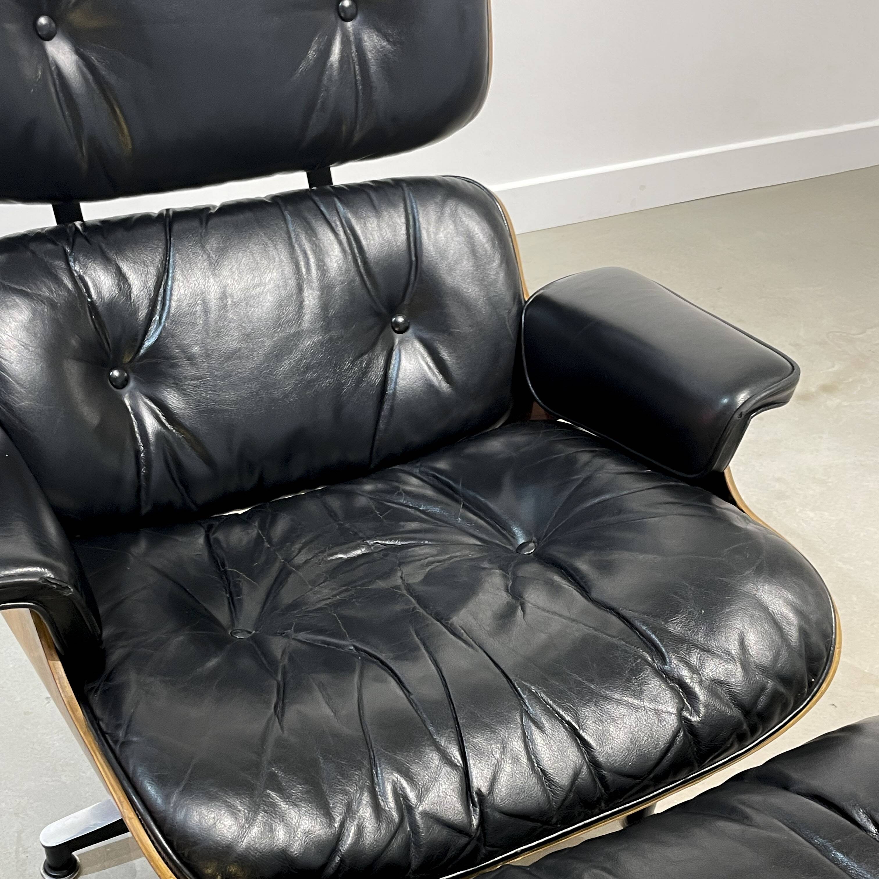 Vintage armchair with ottoman in Rio rosewood by Charles and Ray Eames, 1970s