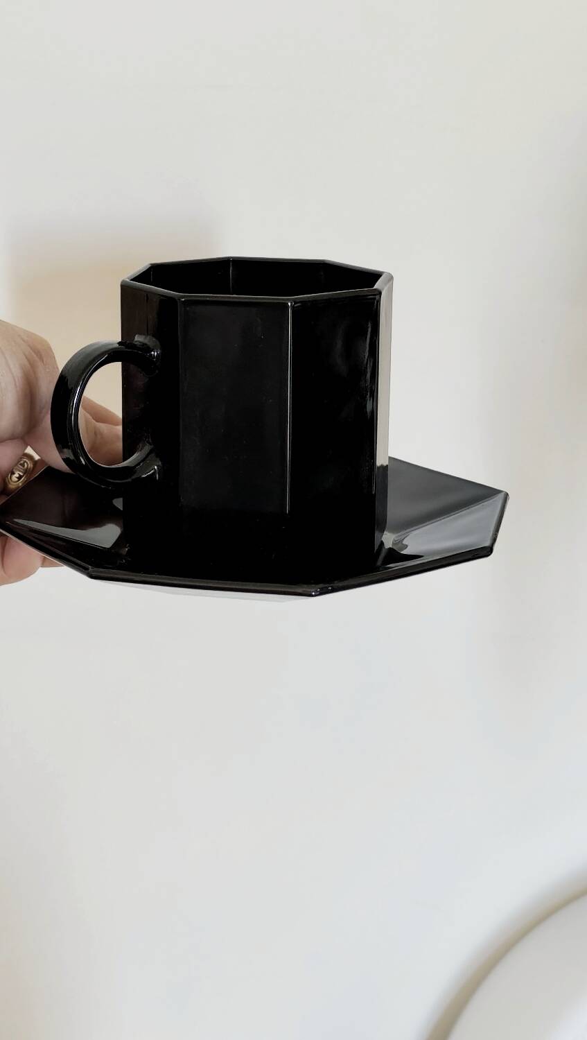 Arcoroc black octagonal coffee set
