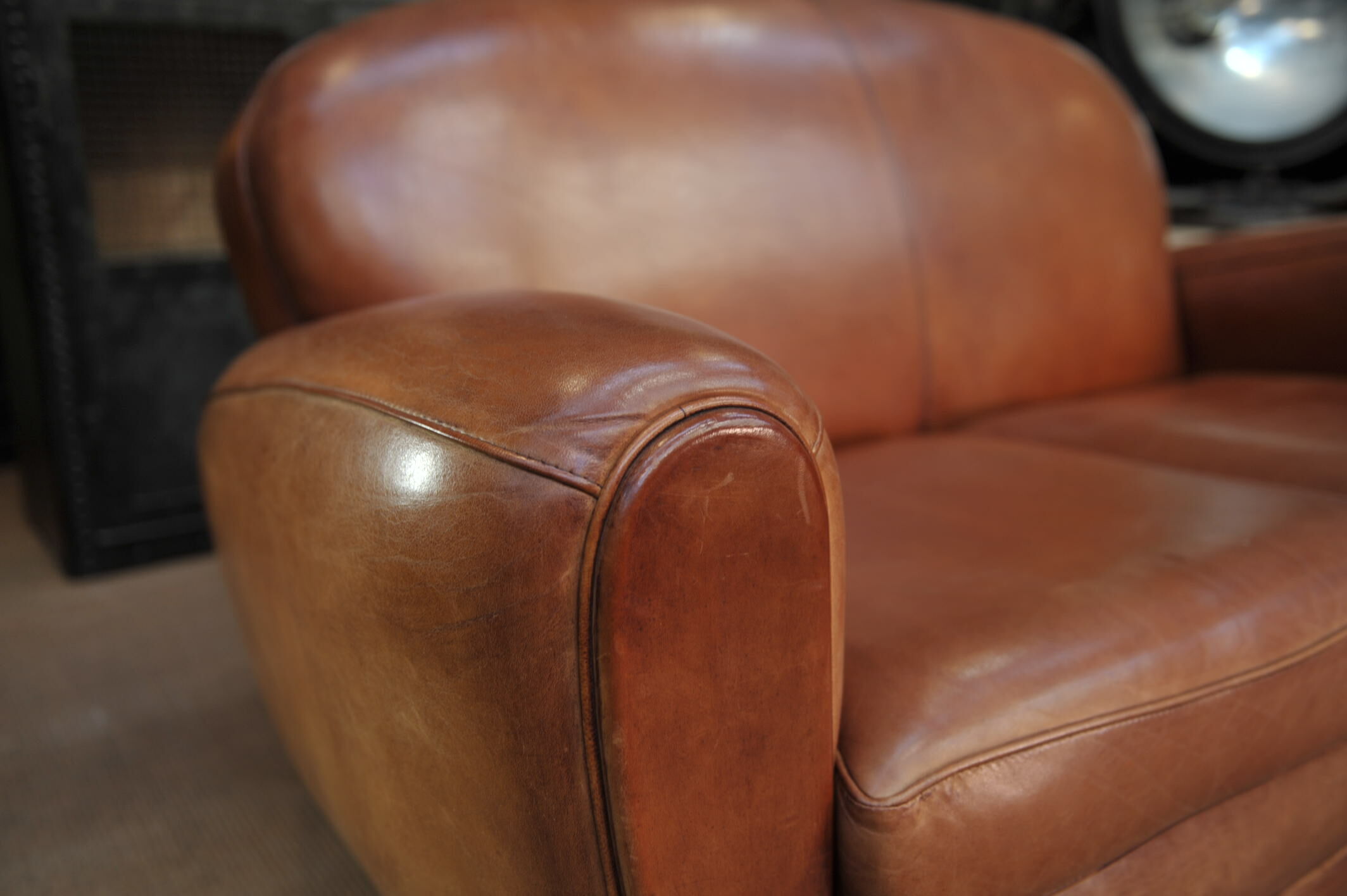 Vintage 3-seater leather club sofa