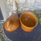 Duck, slip, glazed ceramic terrine, brown, vintage