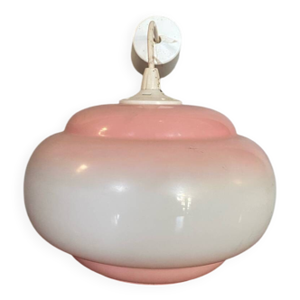 Old Opaline Pendant Light White & Pink 70s Vintage #B844