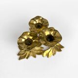 Bougeoir trois fleurs en laiton style Art Nouveau