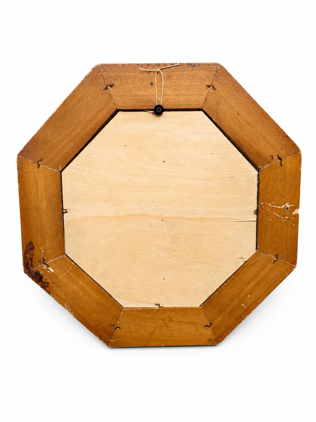 Octagonal wall mirror in cobalt blue eglomisé glass and gilded wood, Spain.